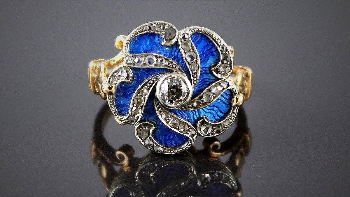 Gold, Enamel And Diamond Ring-photo-4