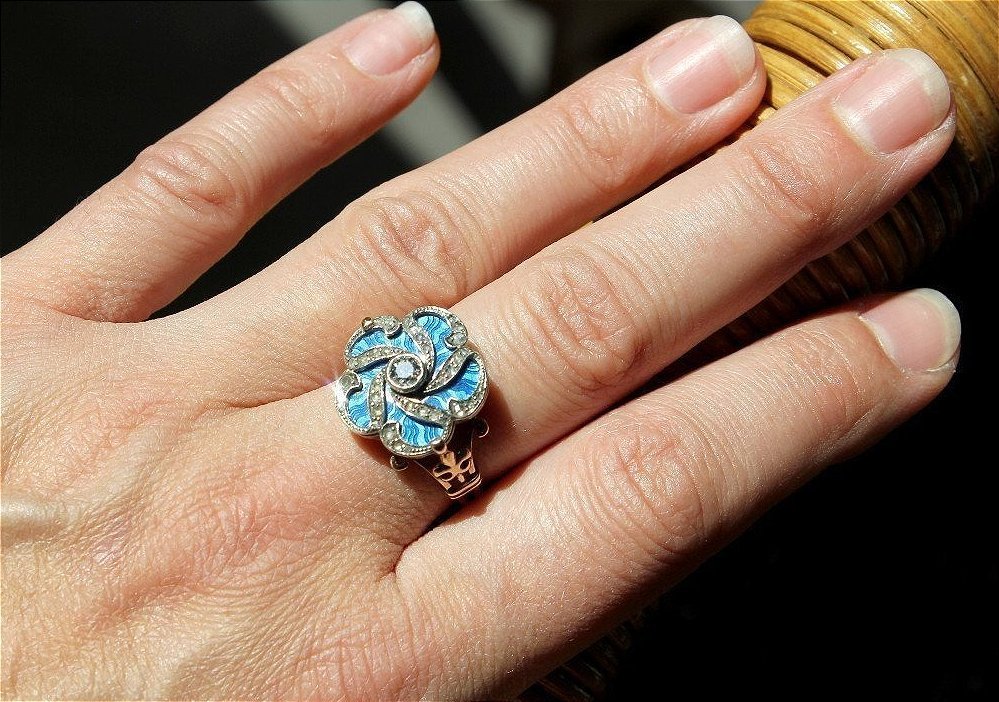 Gold, Enamel And Diamond Ring-photo-3