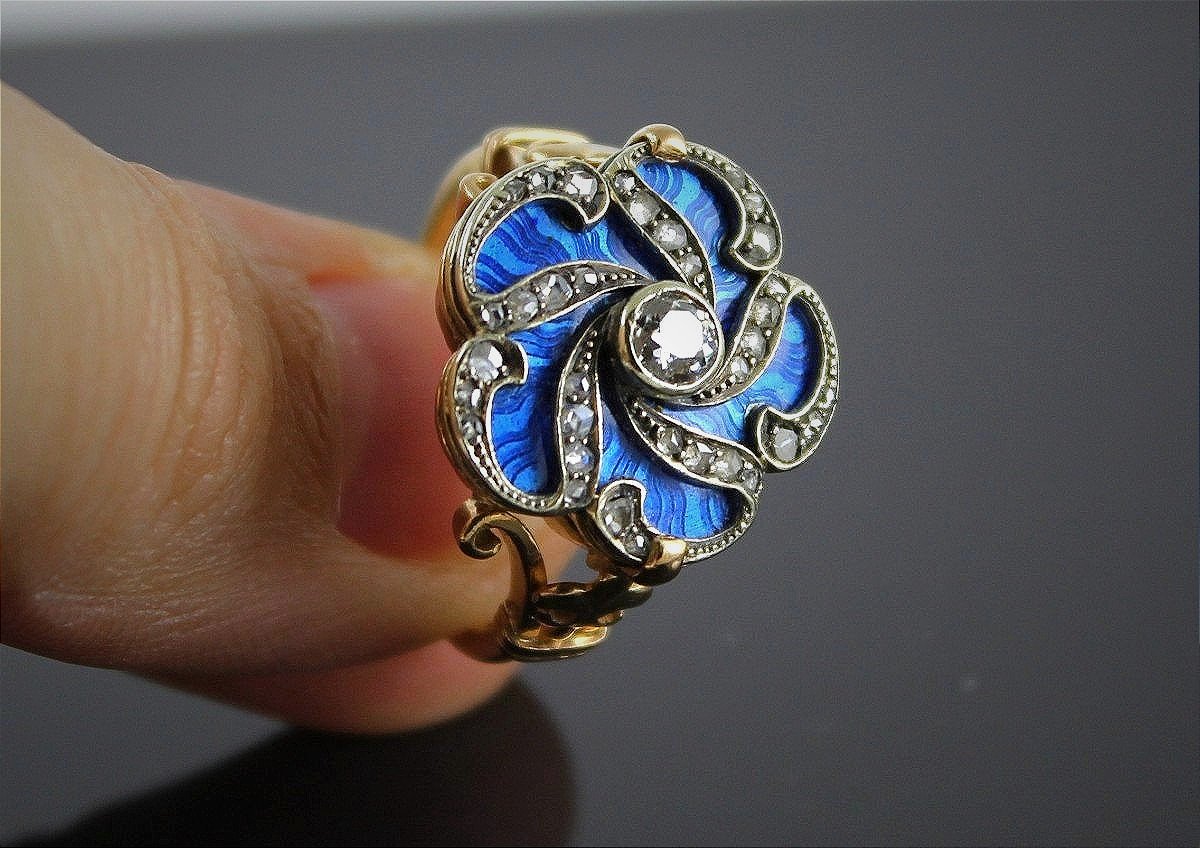 Gold, Enamel And Diamond Ring-photo-6