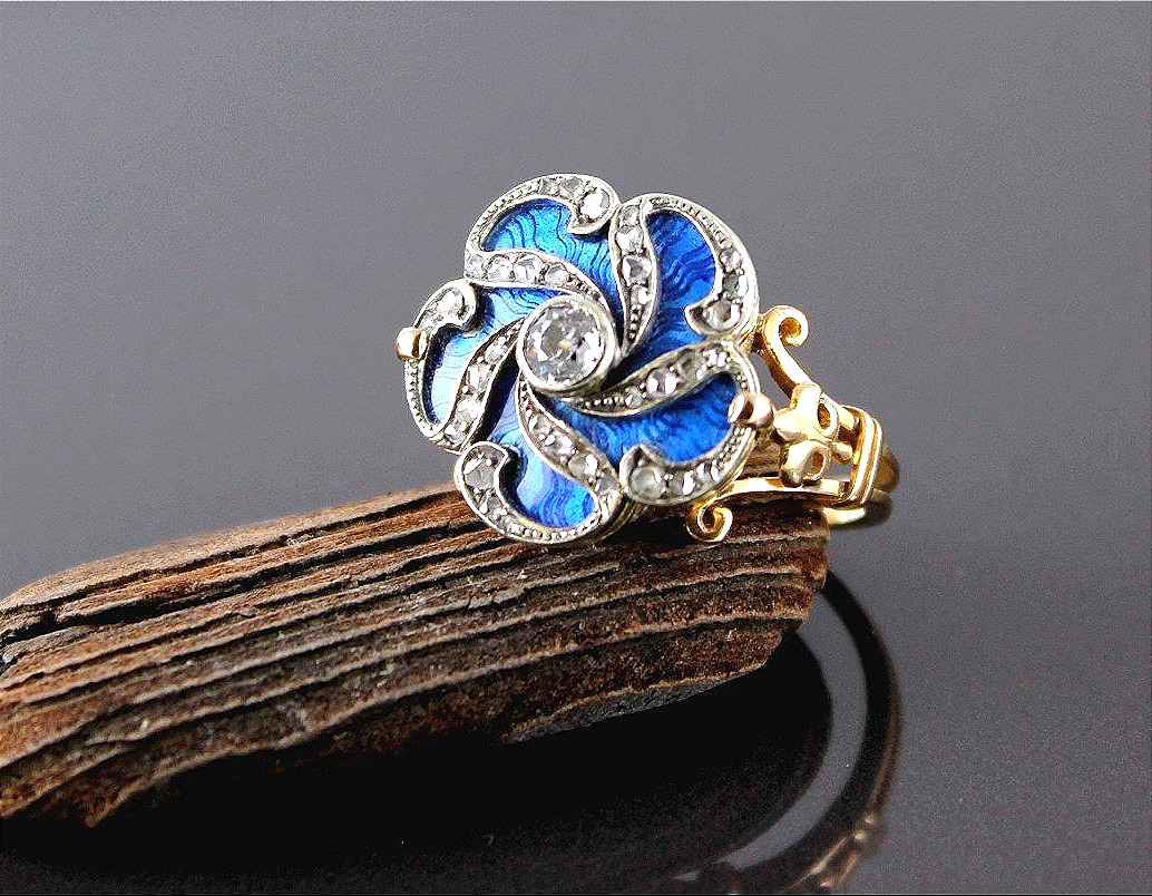 Gold, Enamel And Diamond Ring