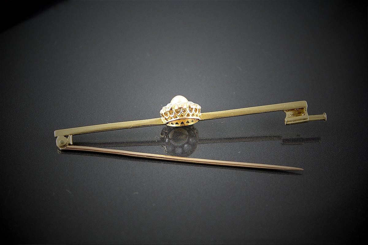 Parure bague + broche or , perle de culture et diamant-photo-2
