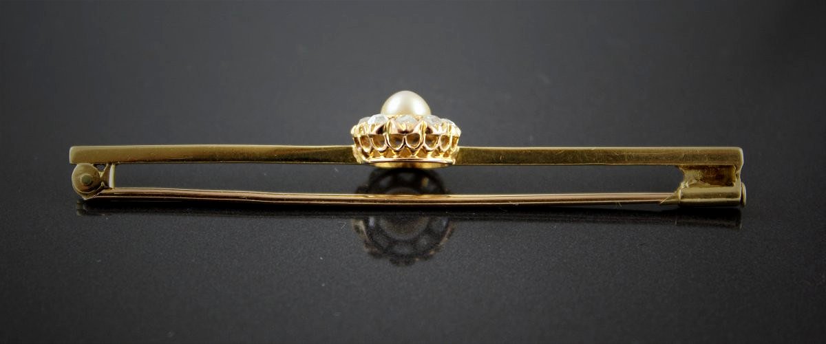 Parure bague + broche or , perle de culture et diamant-photo-3
