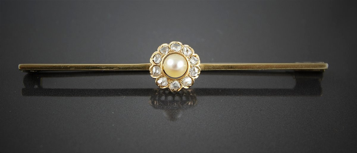 Parure bague + broche or , perle de culture et diamant-photo-4