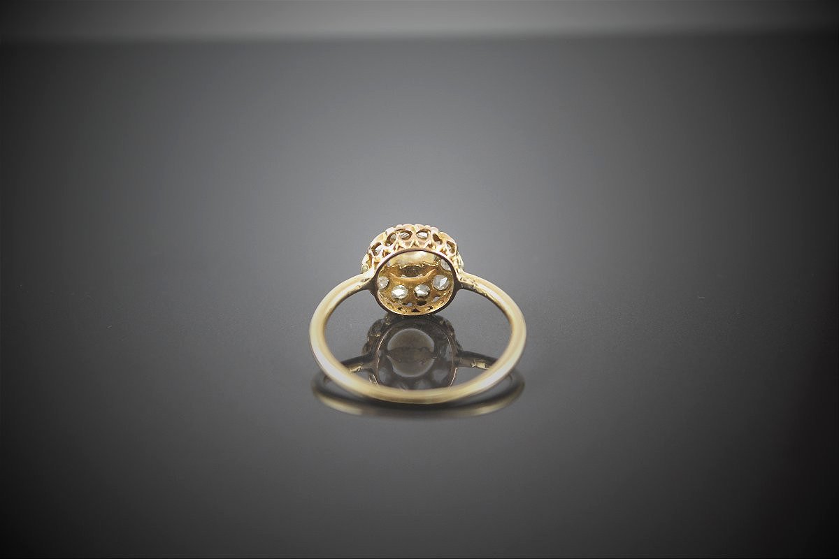 Parure bague + broche or , perle de culture et diamant-photo-2