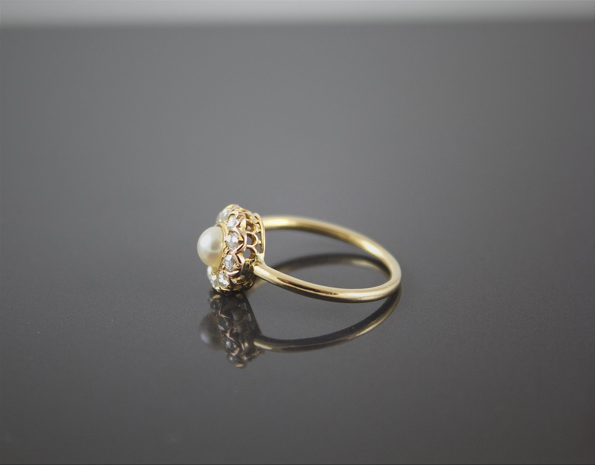 Parure bague + broche or , perle de culture et diamant-photo-3