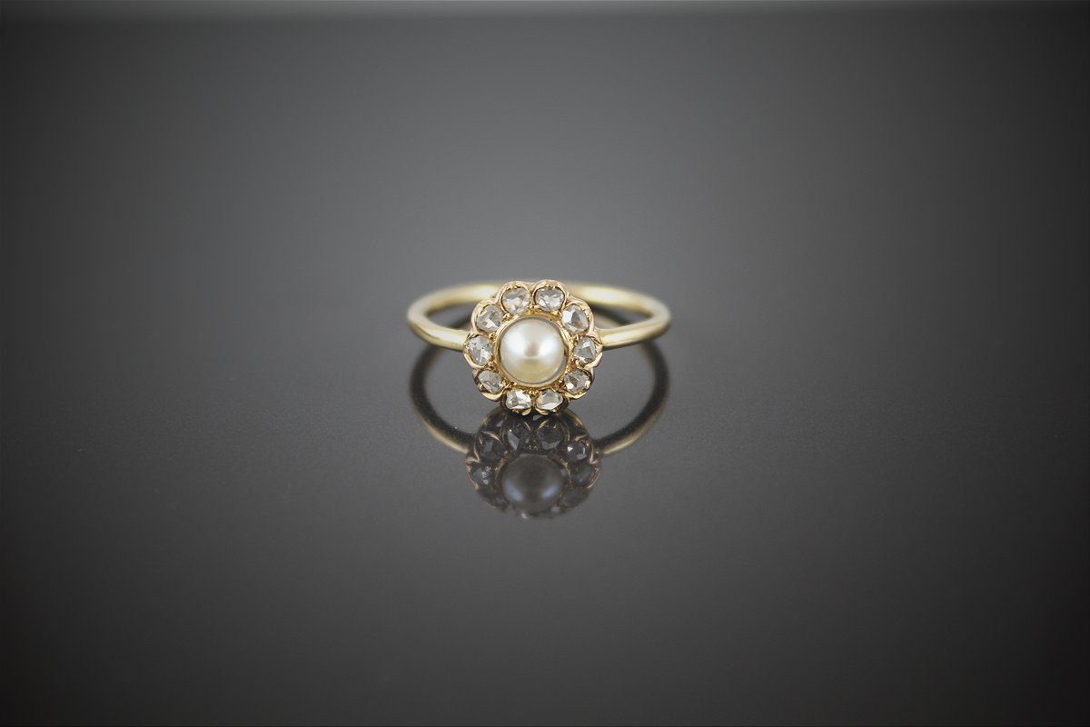 Parure bague + broche or , perle de culture et diamant-photo-4