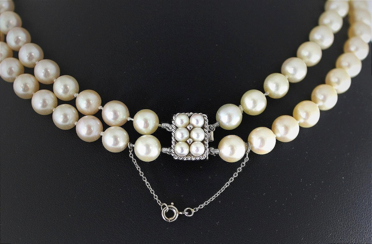 Akoya Cultured Pearl Necklace With Gold Clasp And Safety Chain