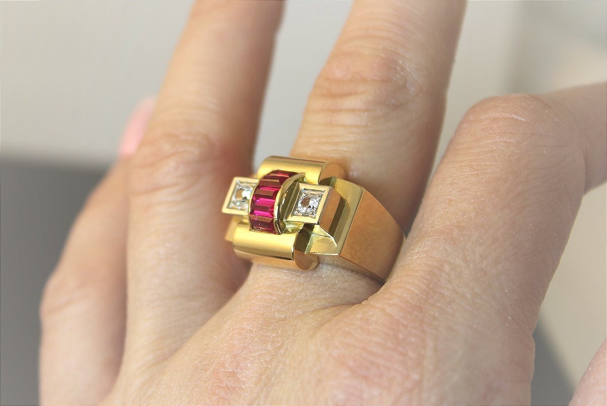 Bague or Tank, platine et or-photo-2