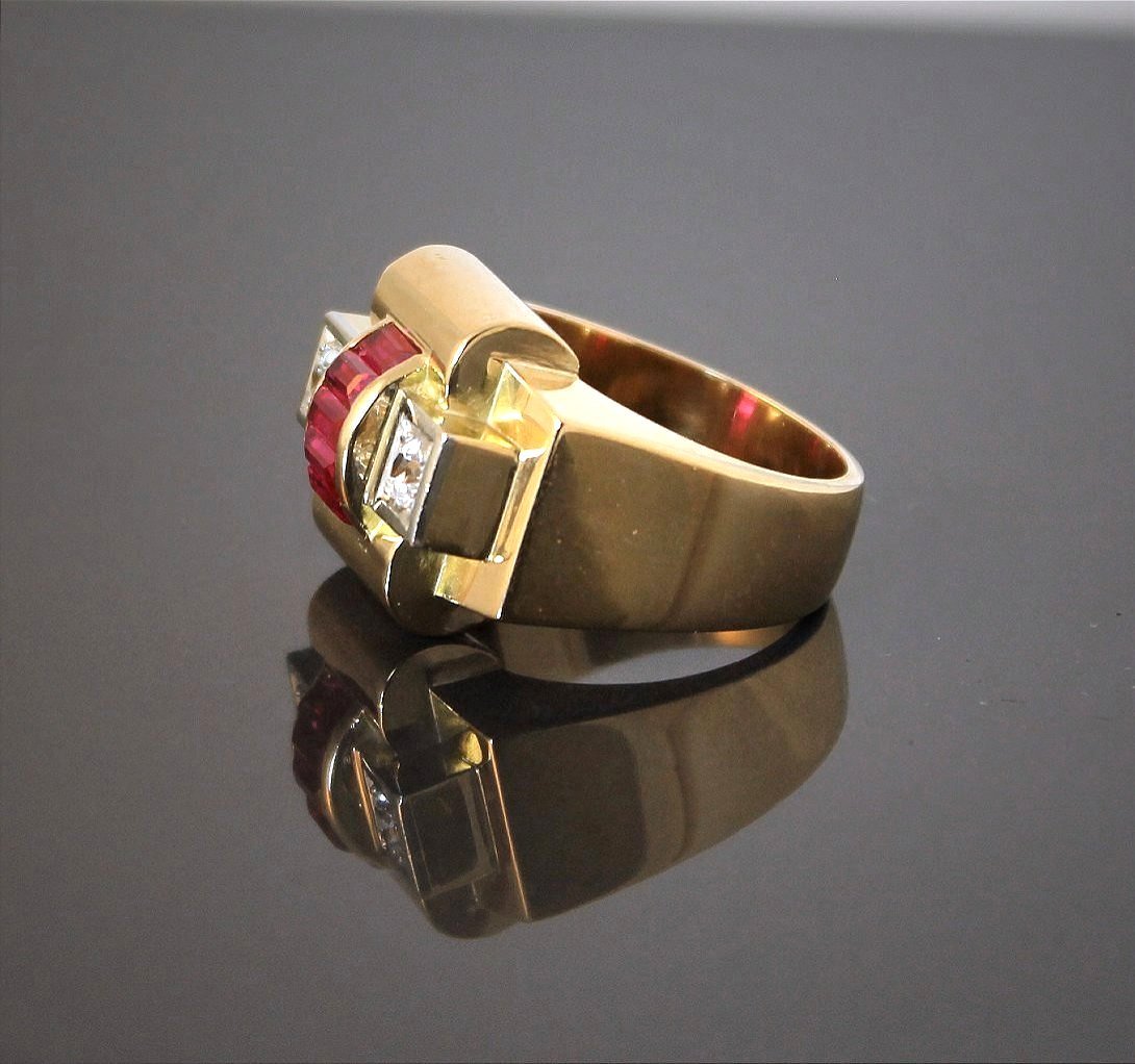Bague or Tank, platine et or-photo-3