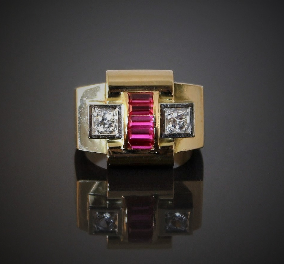Bague or Tank, platine et or-photo-1