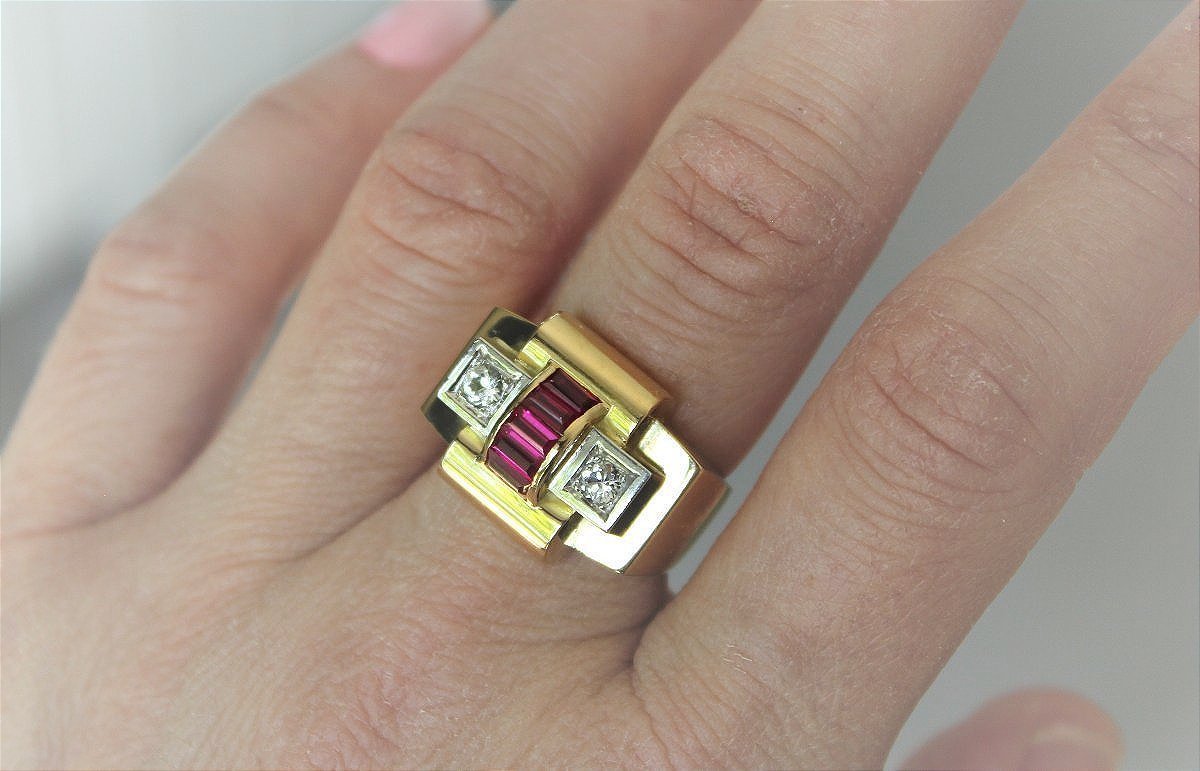Bague or Tank, platine et or-photo-2