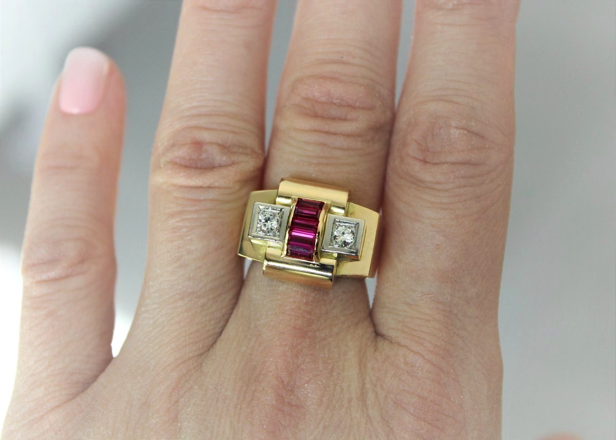 Bague or Tank, platine et or-photo-3