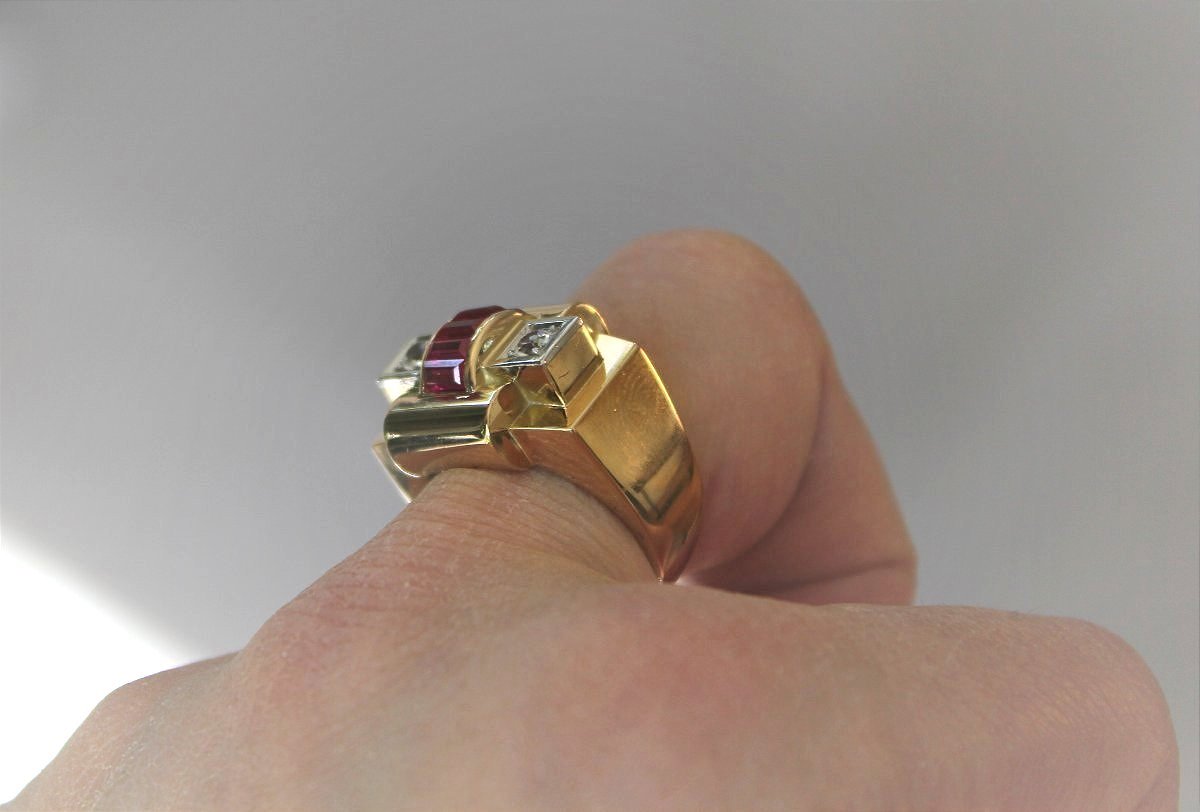 Bague or Tank, platine et or-photo-4
