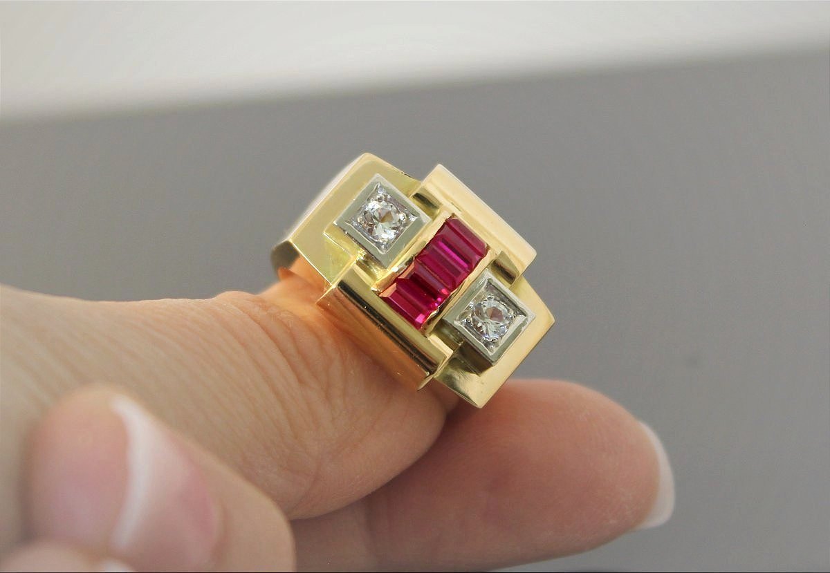 Bague or Tank, platine et or-photo-5