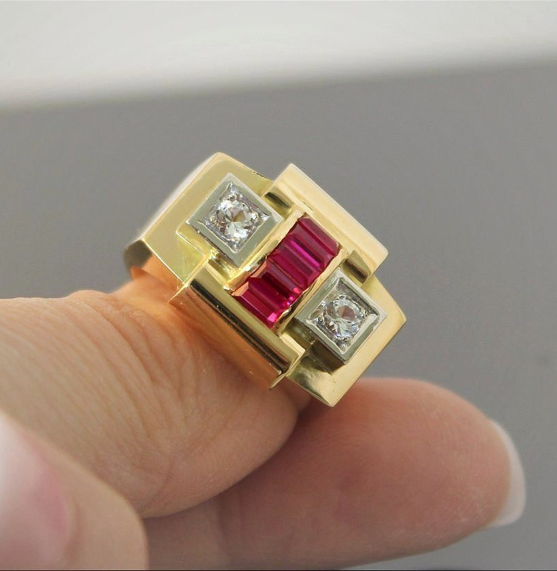Bague or Tank, platine et or