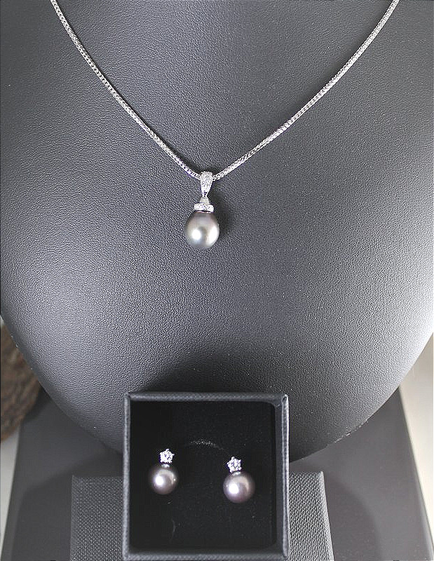 Parure en or et diamants - perle de Tahiti-photo-2