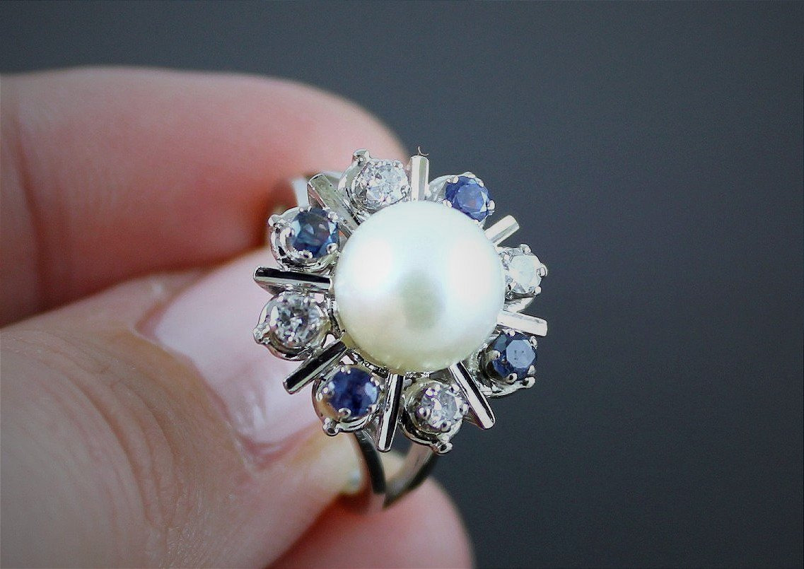 Bague or, saphir, diamant et perle de culture-photo-1