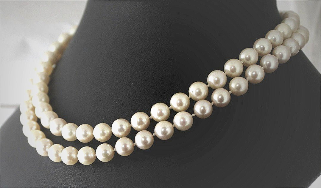 Collier perle de culture Akoya  -  fermoir + chainette de sureté en or-photo-2