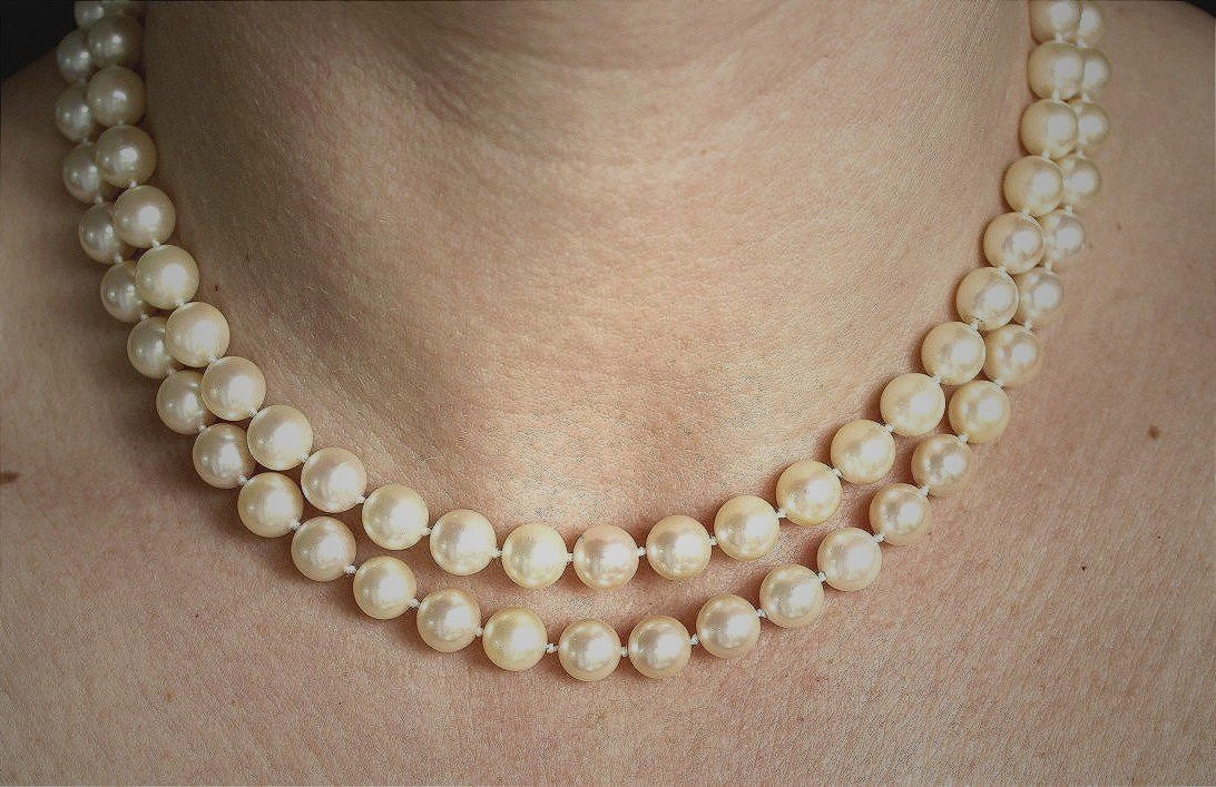 Collier perle de culture Akoya  -  fermoir + chainette de sureté en or-photo-3