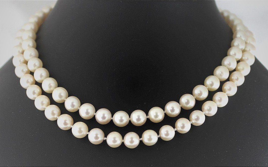 Collier perle de culture Akoya  -  fermoir + chainette de sureté en or-photo-4