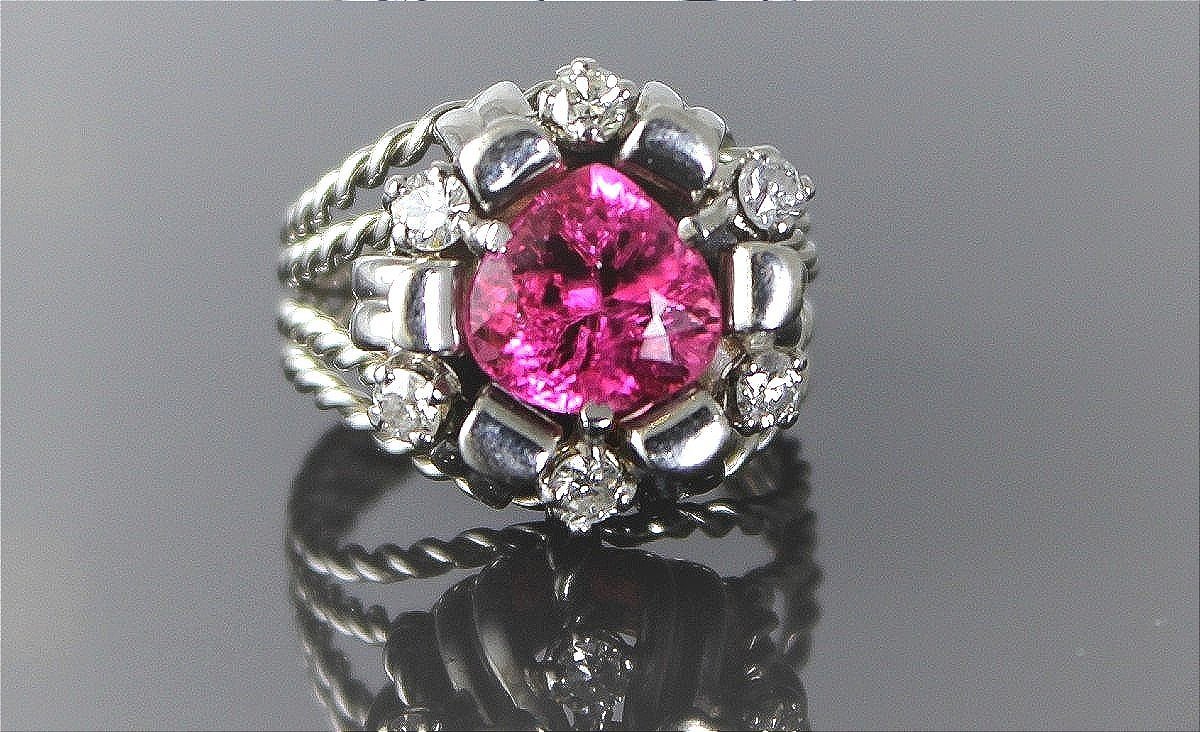 Gold And Platinum Ring With Pink Tourmaline And Diamonds-photo-3