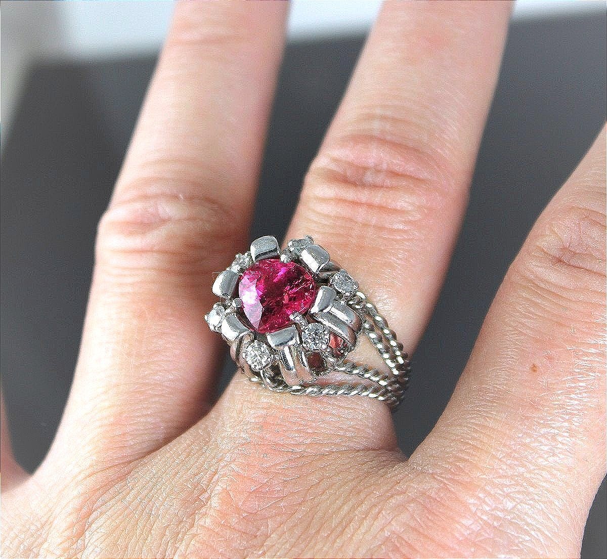 Gold And Platinum Ring With Pink Tourmaline And Diamonds-photo-2