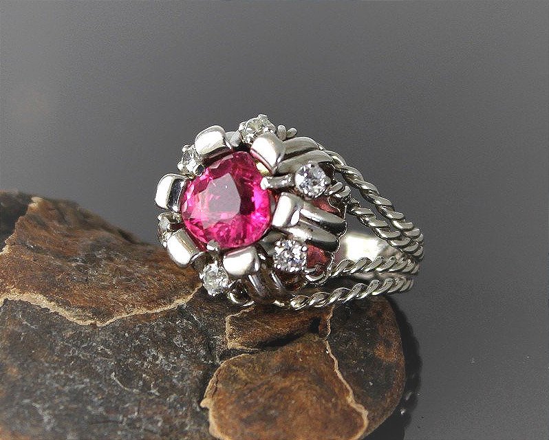 Gold And Platinum Ring With Pink Tourmaline And Diamonds
