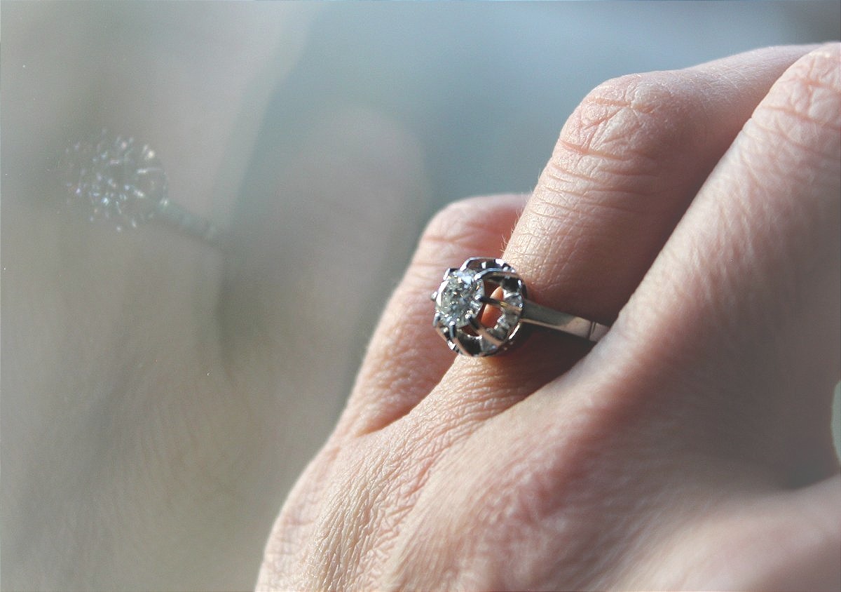 Solitaire or et platine - diamant +/-0.62 ct-photo-2