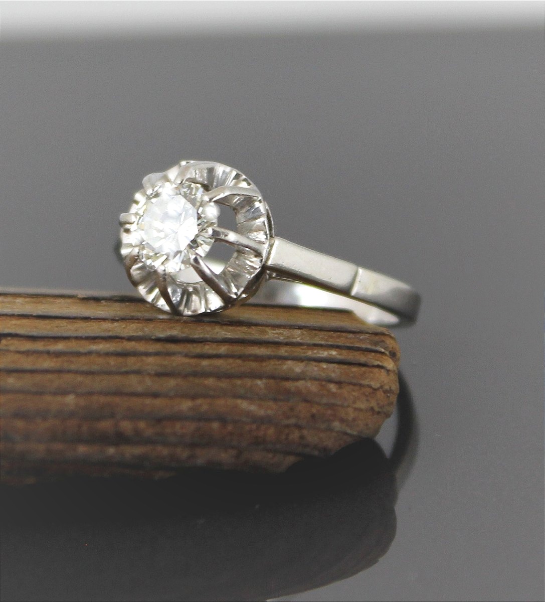 Solitaire or et platine - diamant +/-0.62 ct-photo-1
