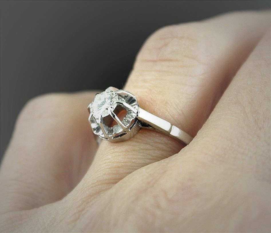 Solitaire or et platine - diamant +/-0.62 ct