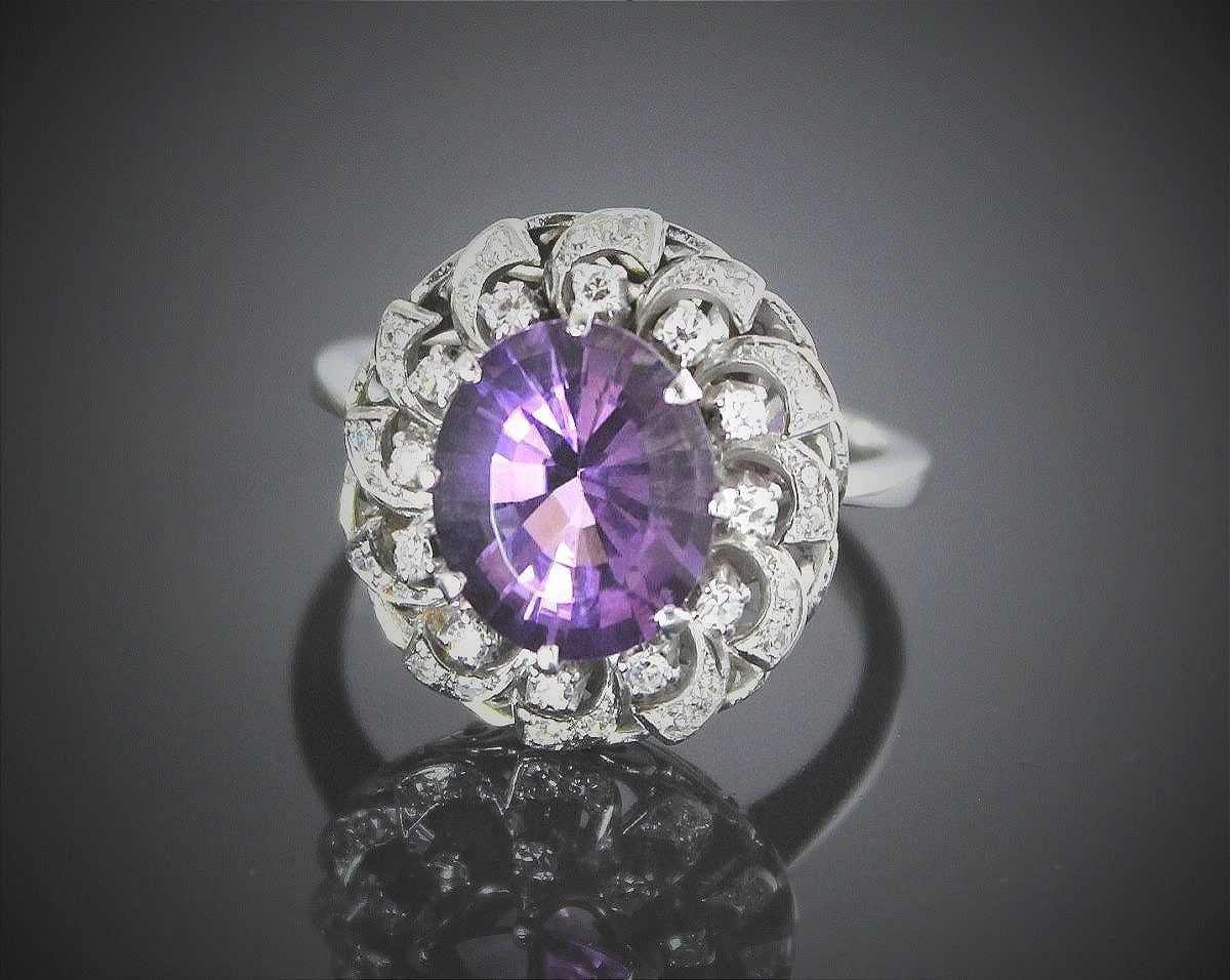 Bague or, Diamants et Améthyste-photo-3