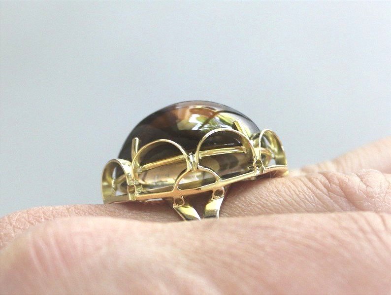Gold Ring  With A Large Cabochon-cut Citrine-photo-2