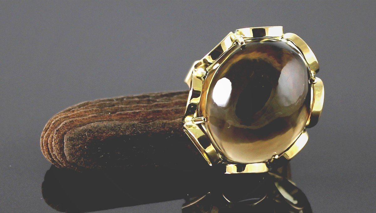 Gold Ring  With A Large Cabochon-cut Citrine-photo-3