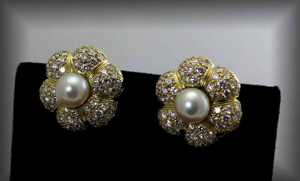 Boucles Or - Perle De Culture - Diamants-photo-3