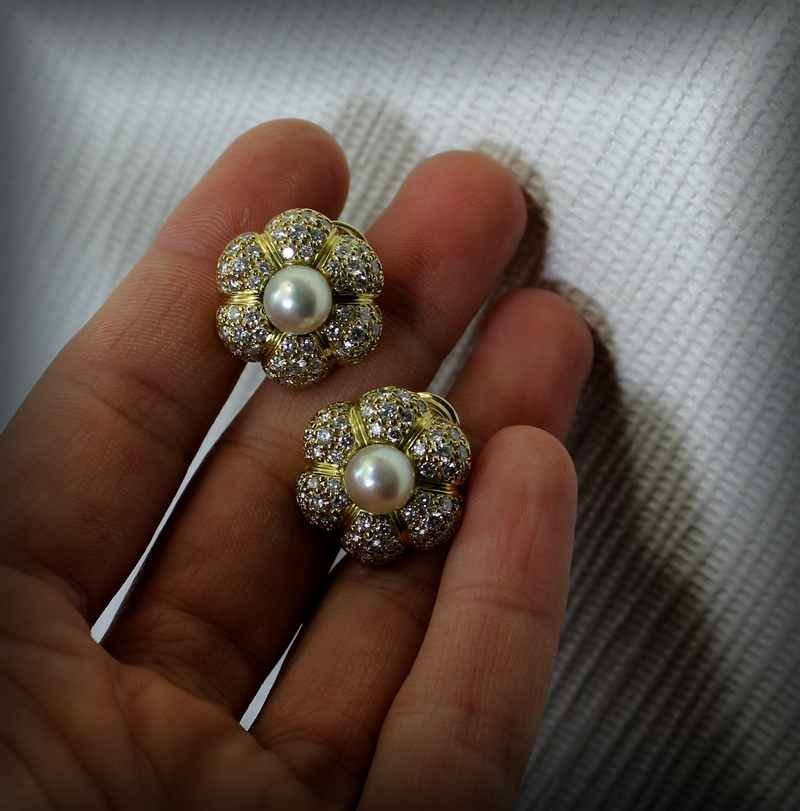 Boucles Or - Perle De Culture - Diamants-photo-3