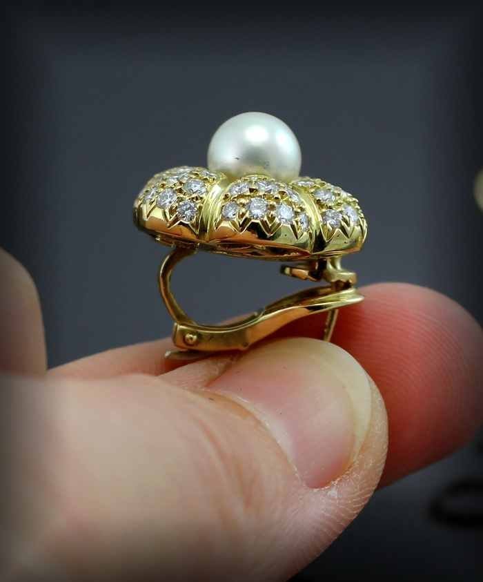 Boucles Or - Perle De Culture - Diamants-photo-4