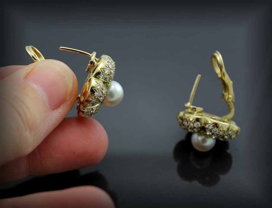 Boucles Or - Perle De Culture - Diamants-photo-5