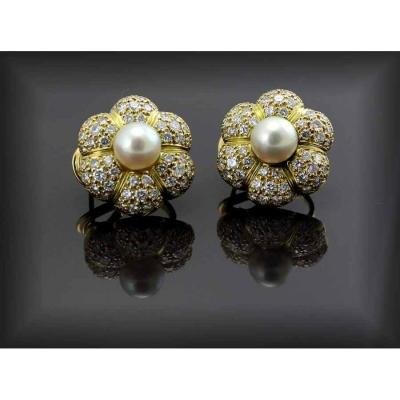 Boucles Or - Perle De Culture - Diamants-photo-6