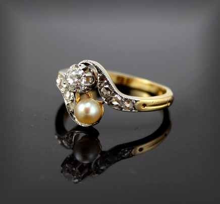Bague Or- Platine-diamants Et Perle De Culture Art Nouveau-photo-3