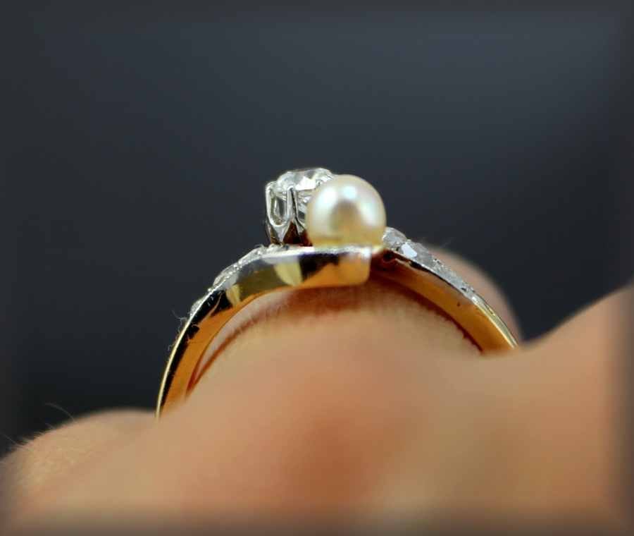 Bague Or- Platine-diamants Et Perle De Culture Art Nouveau-photo-5