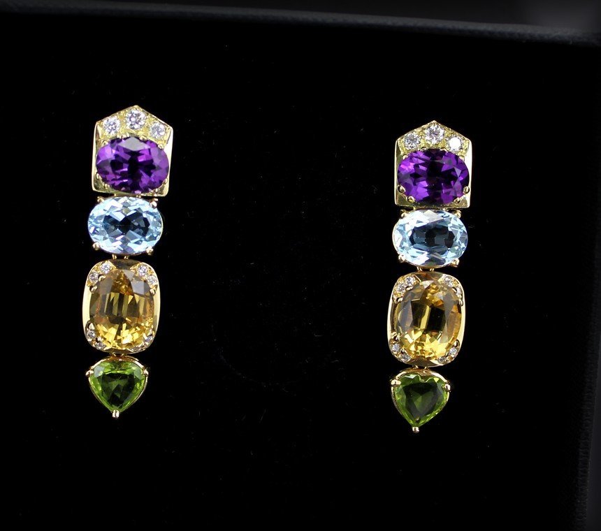 Boucles d'Oreille Or-diamants- Pierres Fines-photo-2