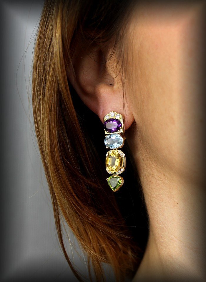 Boucles d'Oreille Or-diamants- Pierres Fines