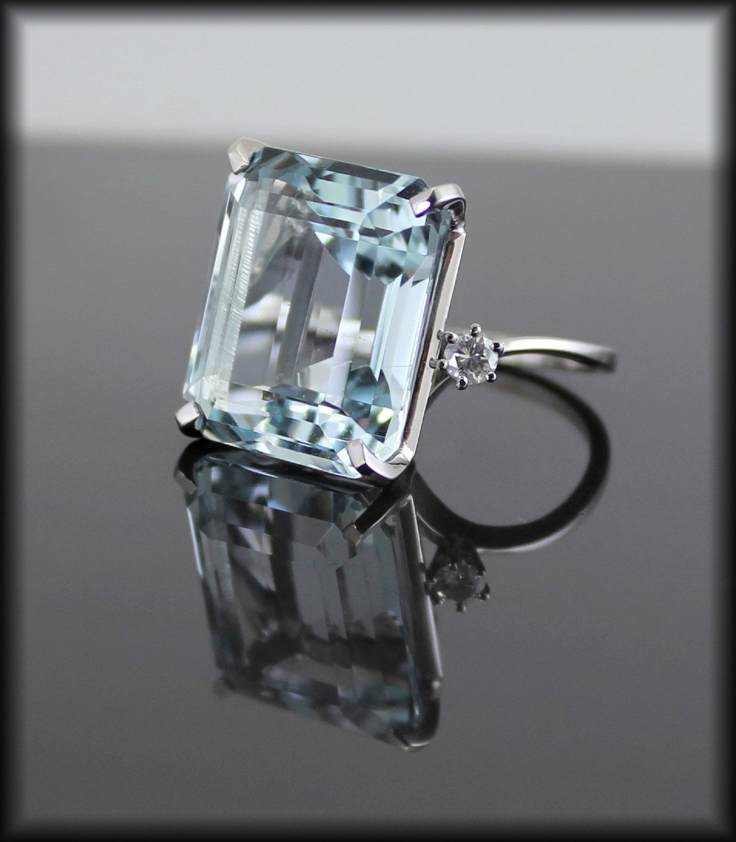 Bague Or , Aigue Marine Et Diamants