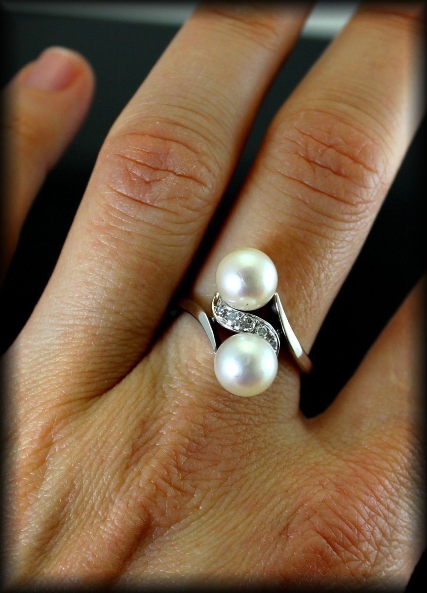Bague Or, Perle de Culture Et Diamants-photo-3