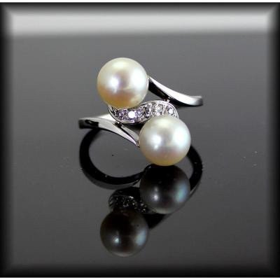 Bague Or, Perle de Culture Et Diamants-photo-3