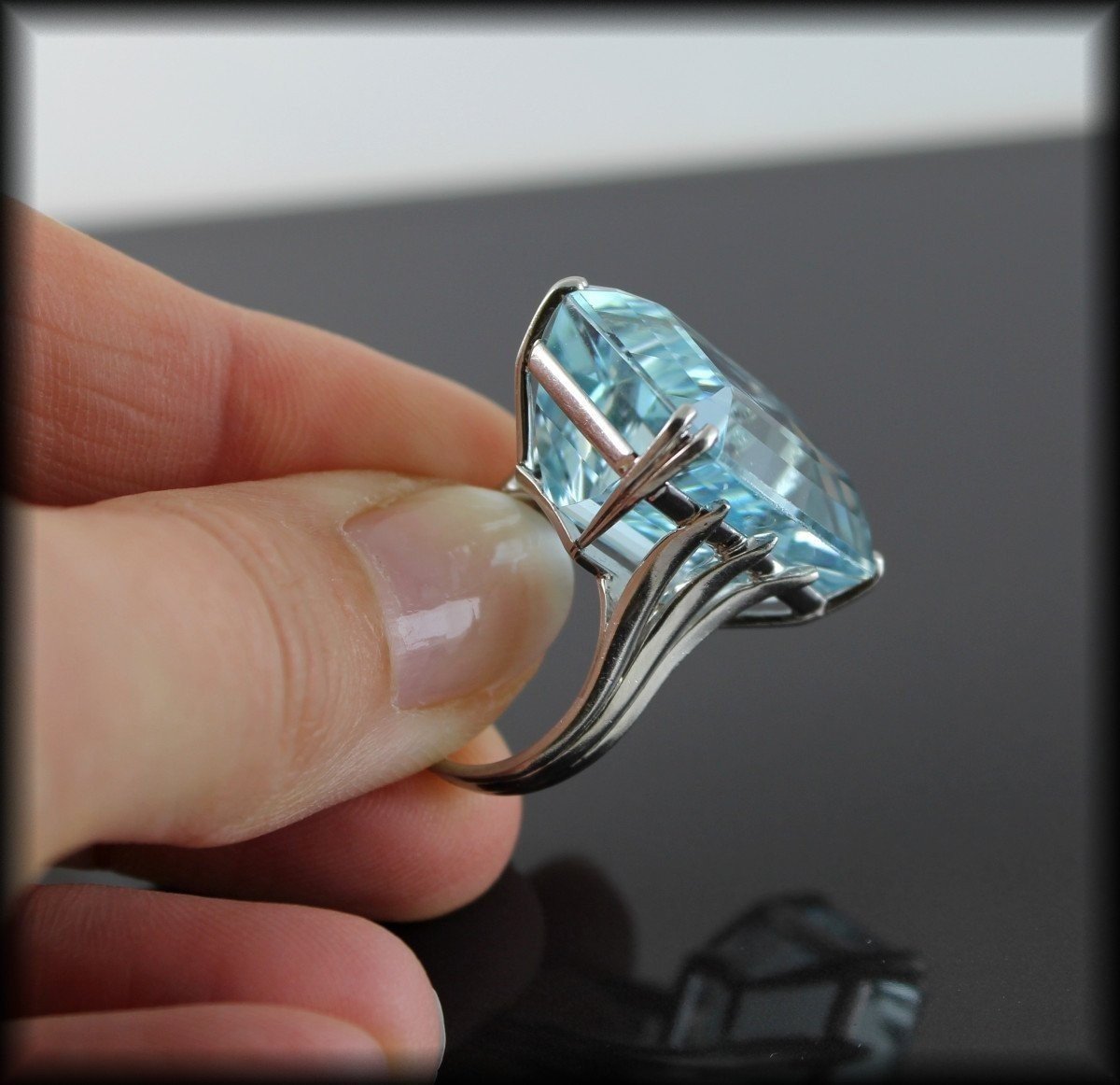 Bague Or Et Aigue Marine  2 Cm X 1.7 Cm !-photo-2