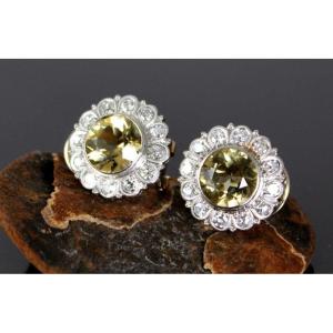 Boucles Or, Citrine Et Diamants - 1.5 Cm De Diamètre