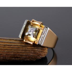 Gold And Diamond Tank Ring