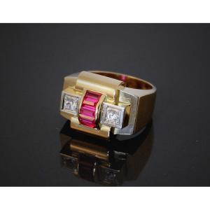 Gold And Platinum Tank Ring - 13.50 G