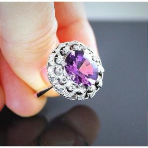 Bague or , Améthyste et diamants